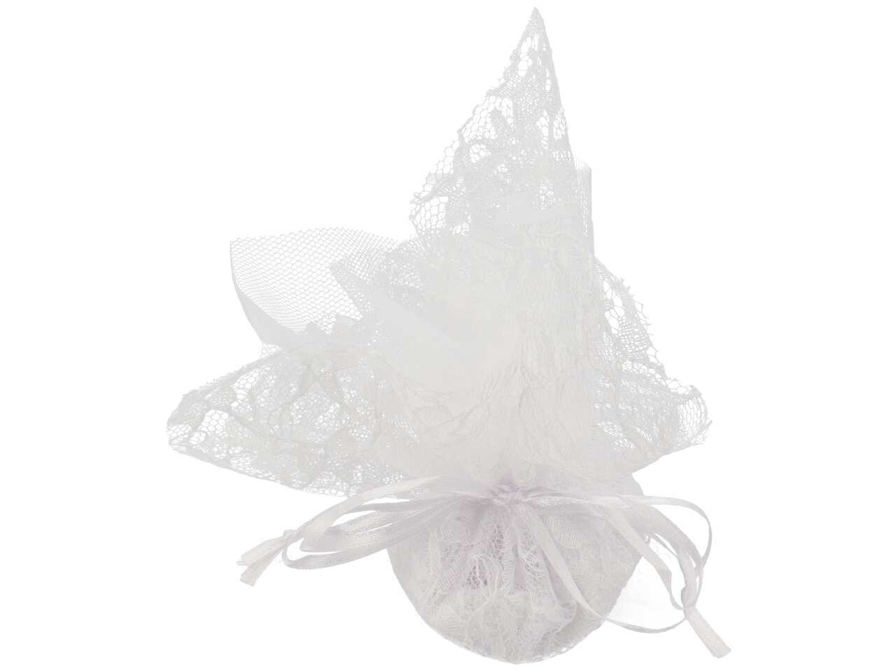 10 Sacchetti pouches BIANCO - tulle in organza per confetti confettate -  25cm