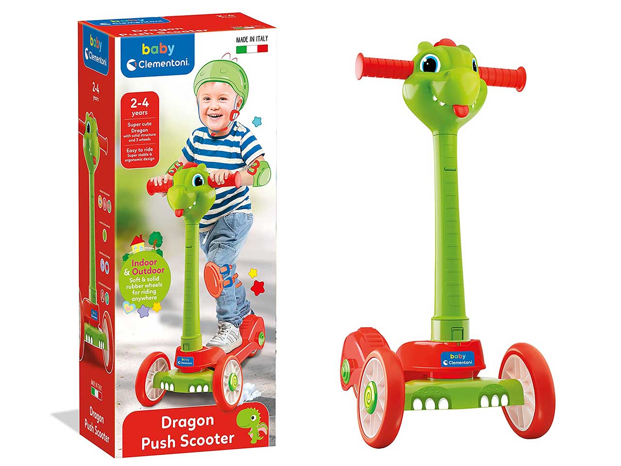 Clementoni- Baby Dragon Push Scooter-Monopattino Bambino 2 Anni con 3 Ruote