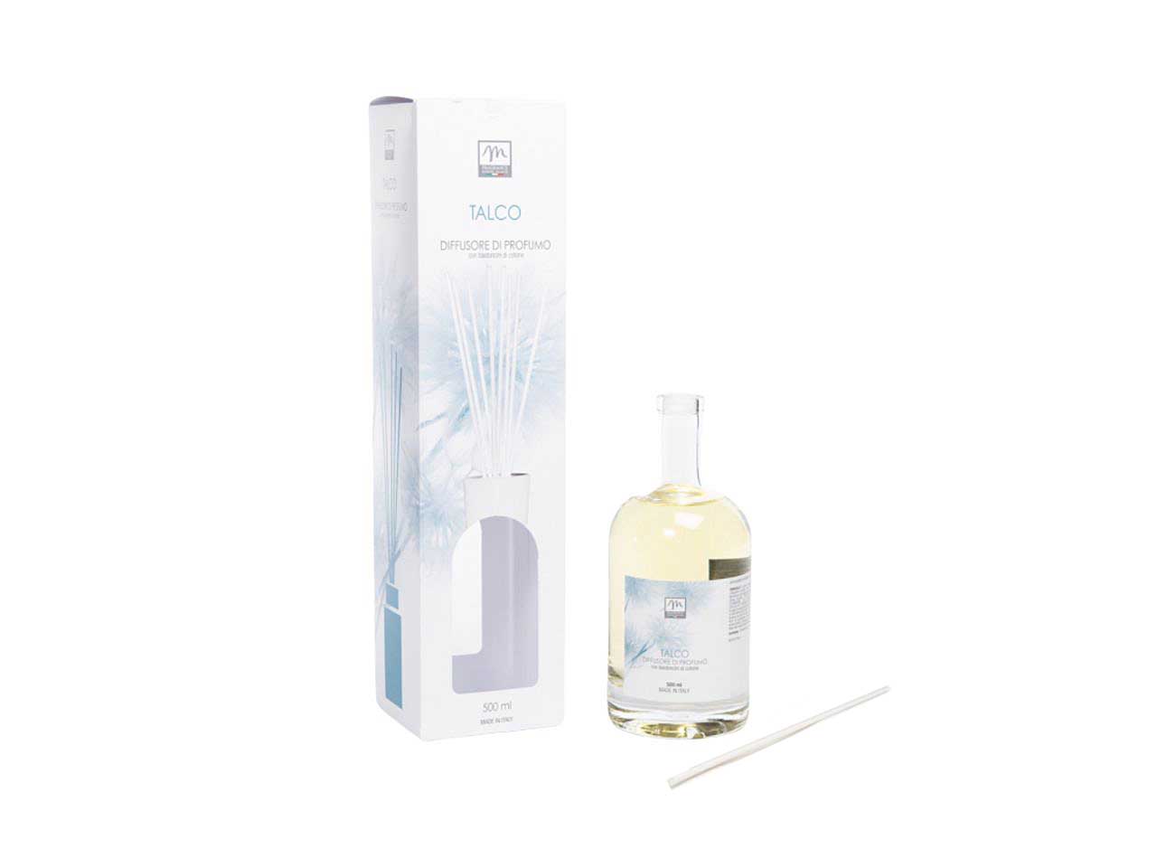 Diffusore di essenza 500 ml talco linea bouquet con bacchetti in cotone e  scatola regalo