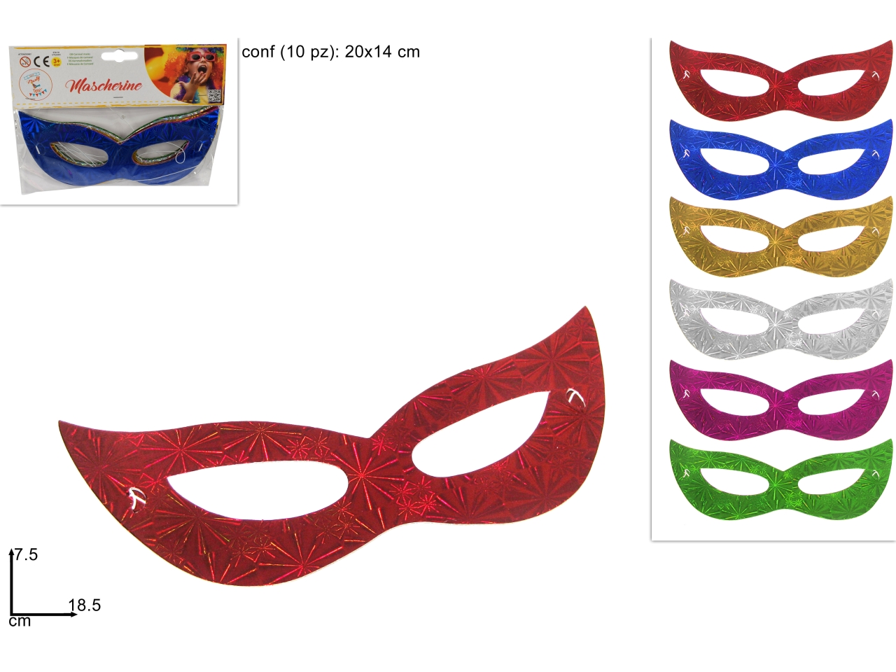 5 maschere mascherine CARNEVALE per party, feste ecc. - colori assortiti