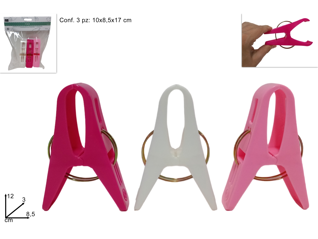 Mollette clip chiudi sacchetti 12 cm. - Conf. 6 pz.