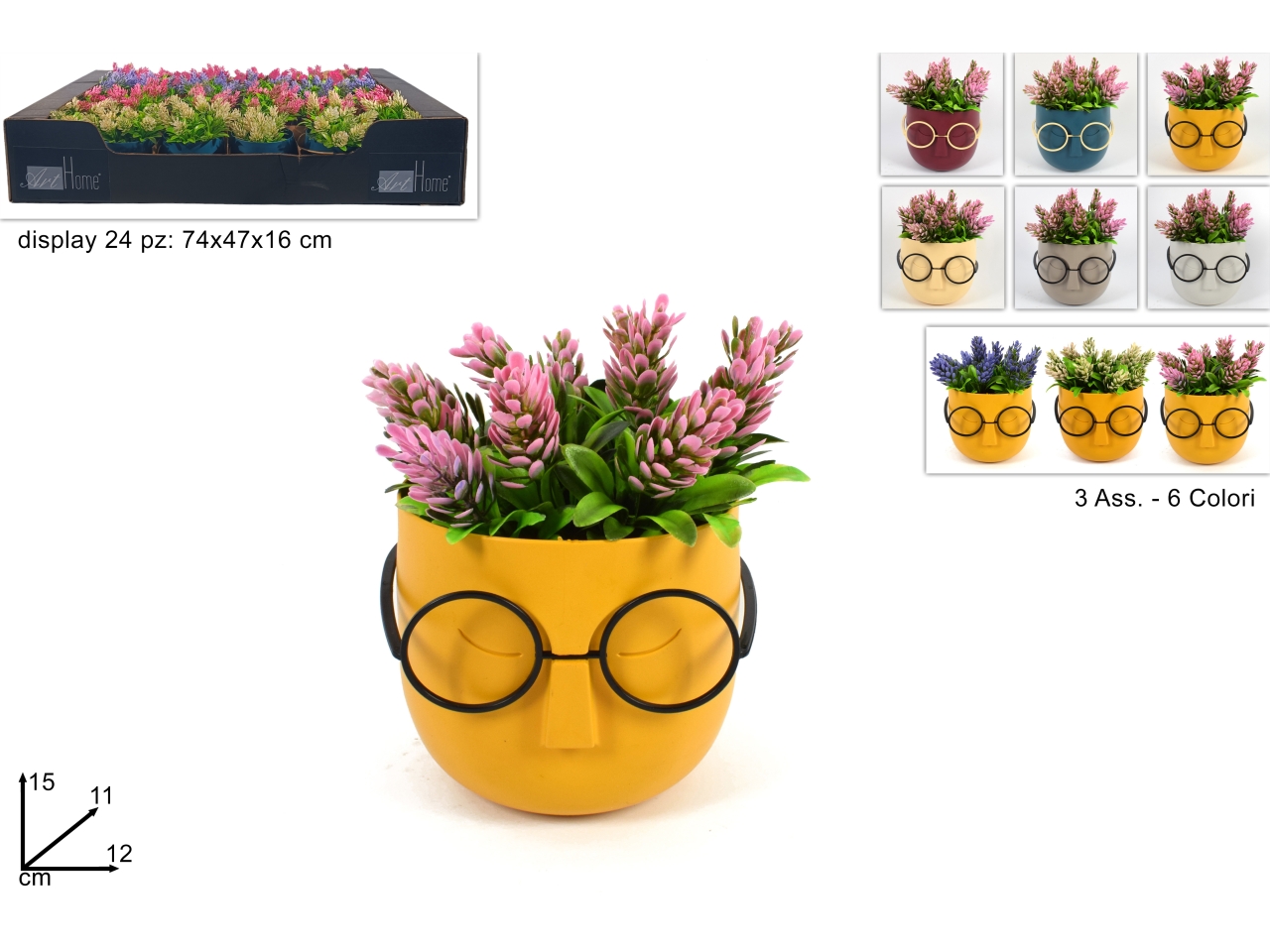 Vaso con occhiali e pianta disponibile in diversi modelli e colori