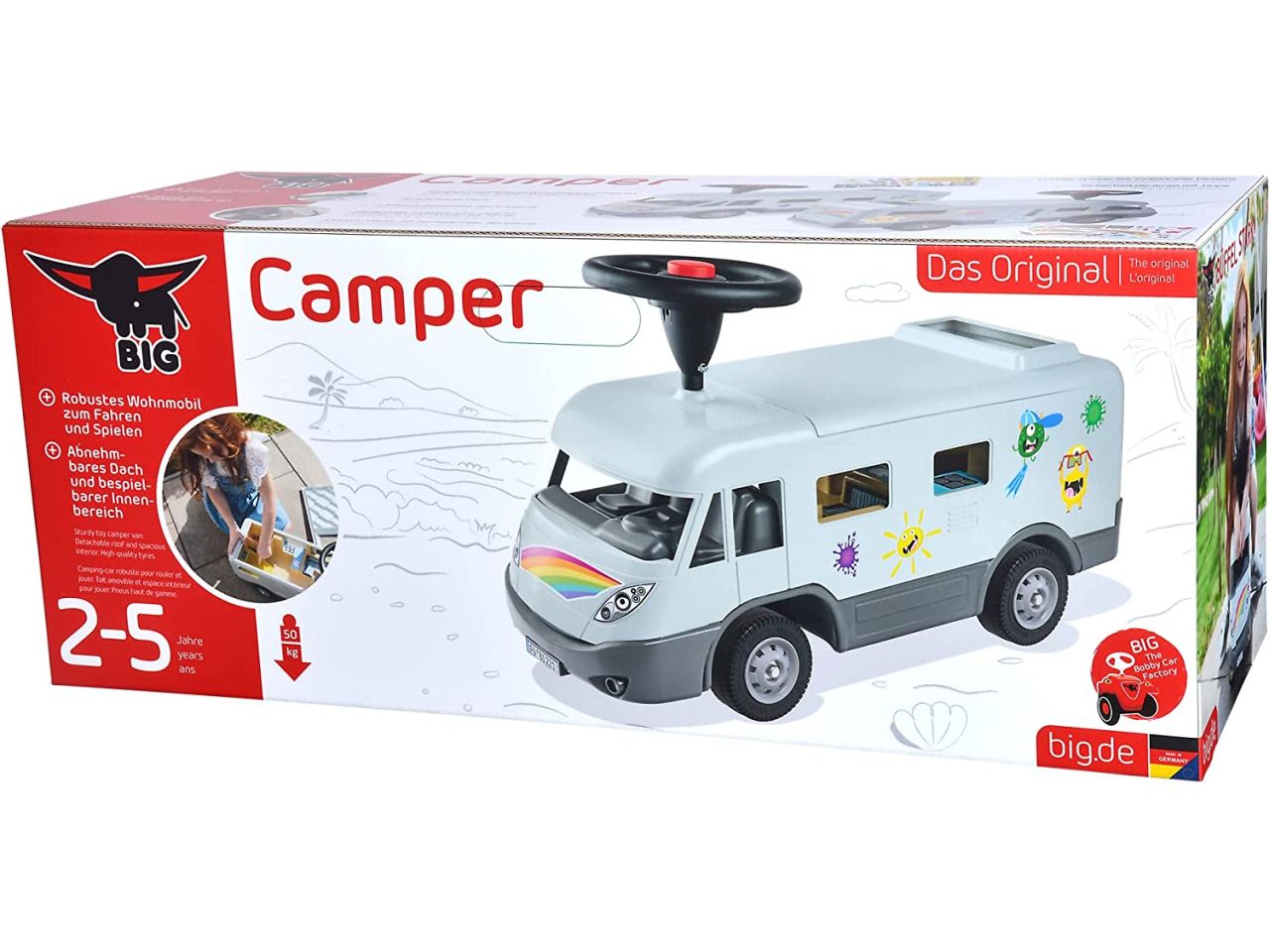 Big tronchesini camper con volante, pneumatici silenziosi, 2-in-1, tetto  smontabile, adatto da 2 a 5 anni