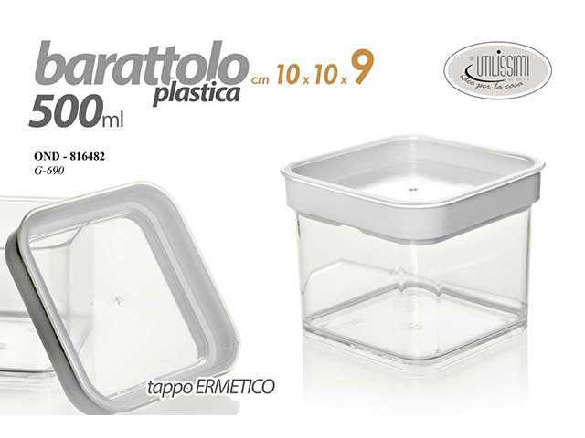 Barattolo plastica c/tappo erm.0,5lt 816482