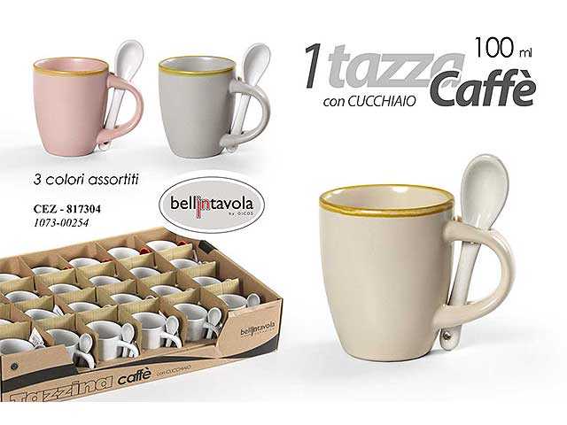 Trade Shop - Set 6 Pezzi Servizio Tazzine Tazze Caffè In Ceramica Scritta  Coffee Espresso Bar