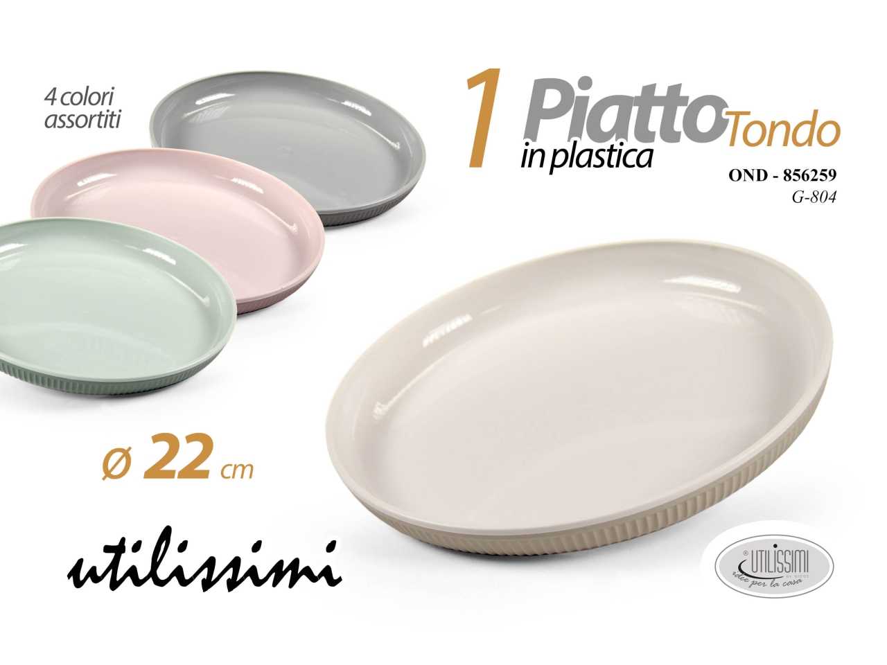 Piatto tondo in plastica diametro 22cm - disponibile in 4 colorazioni