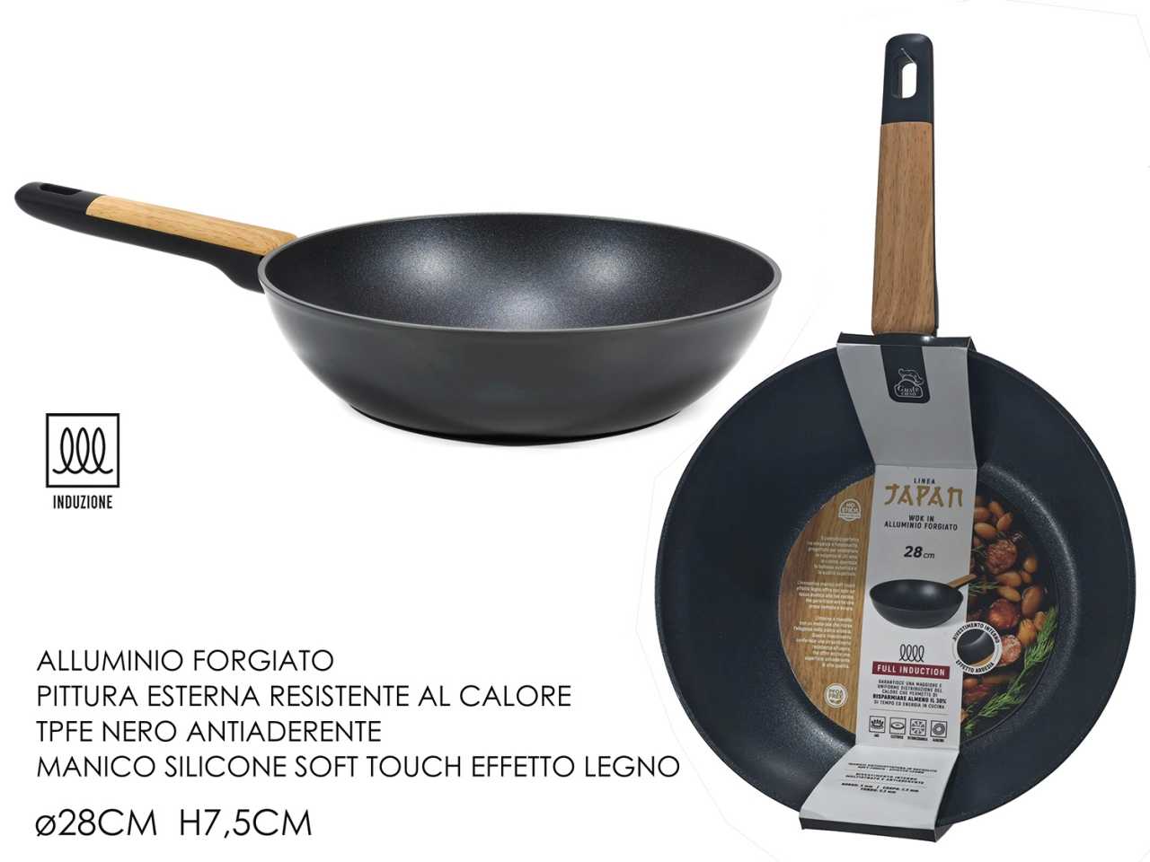 Casseruola in alluminio forgiato con manici effetto legno 28 cm