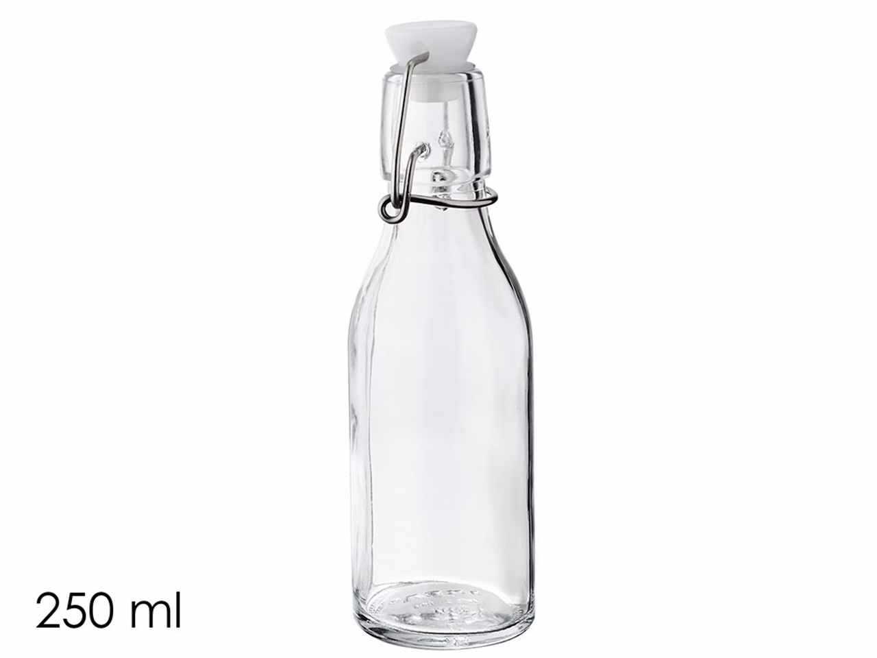 Bottiglia per liquore da 250 ml forma rotonda vetro trasparente incl. tappo  a vite colore nero (PP 31,5 mm) con anello salvagoccia antimanomissione