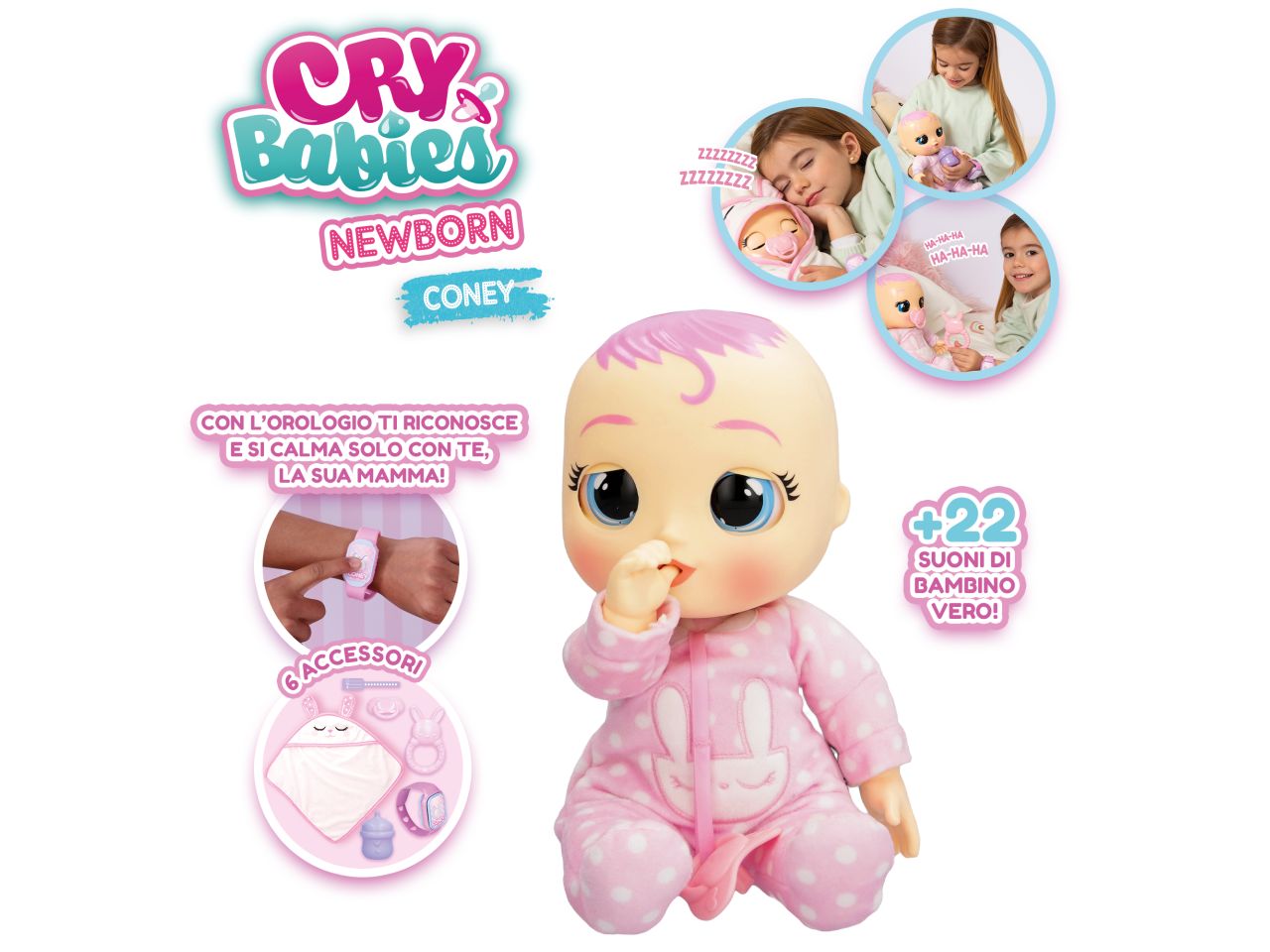 Bambola imc toys da bambina cry babies newborn coney con 6 accessori$