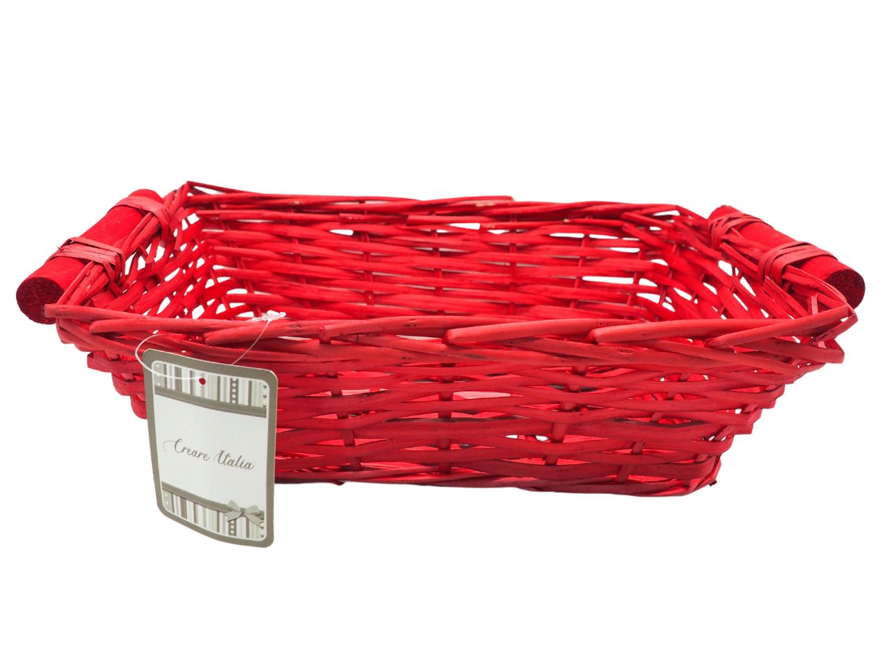 Cesto rettangolare in legno colore rosso con maniglie misura