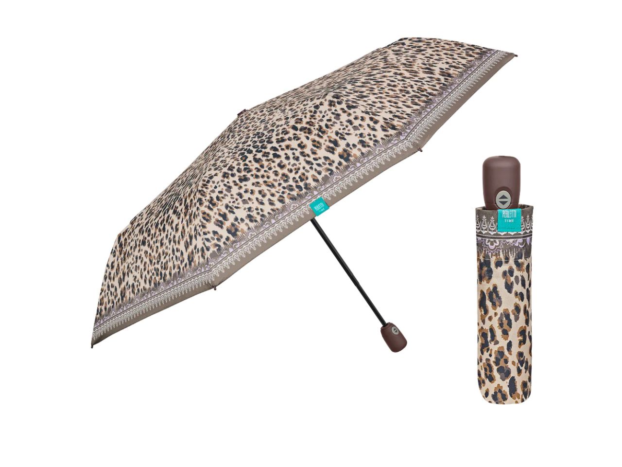 Ombrello da donna mini con apertura automatica leopardato perletti