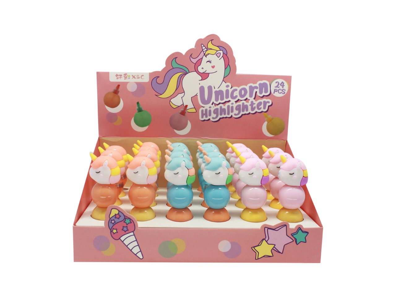 Evidenziatori unicorno - il set comprende 4 evidenziatori in colori  assortiti h.10,5cm