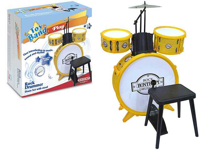 Bontempi Batteria per Bambini Giocattolo Batteria Grancassa 6 Elementi  Sgabello - Bontempi - A percussione - Giocattoli