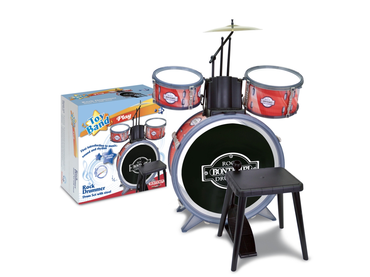 Batteria Musicale 9 Elementi - Percussioni Strumenti Musicali con Sgabello  e Bacchette - Blu