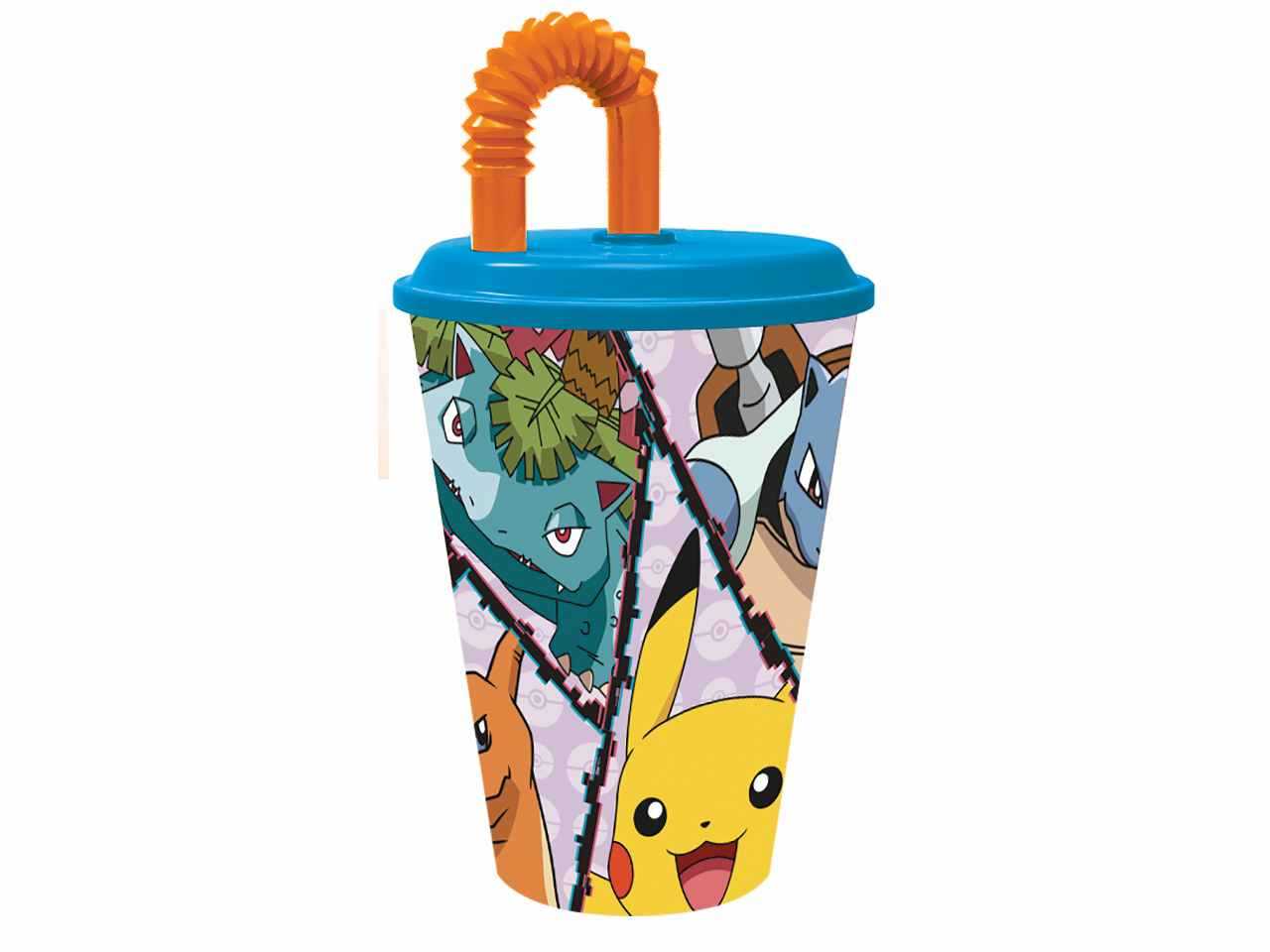 Pokémon - Bicchiere con cannuccia 3D 360ml per Bambini, Tritan BPA free