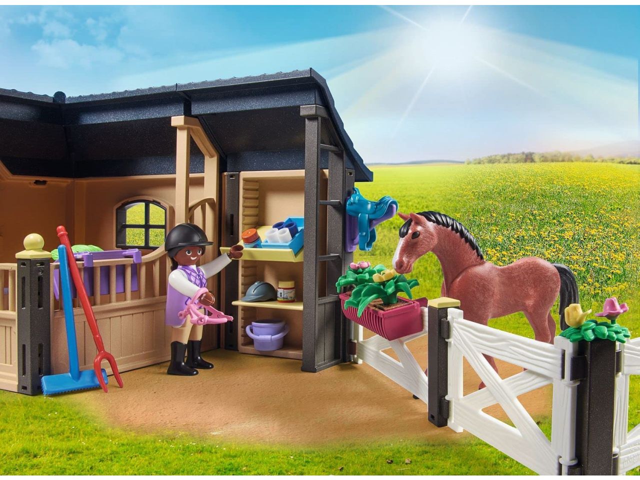 Playmobil e la fattI Pony saltano! Costruire la stalla di Plaoria – box per  cavalli 