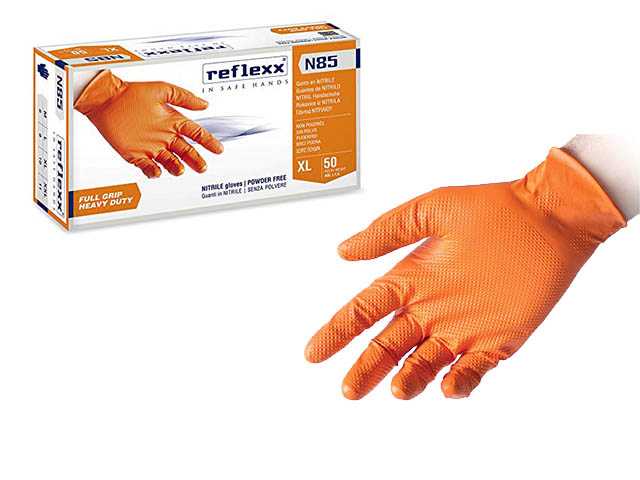 Guanti In Nitrile Senza Polvere Full Grip N85 Arancione Taglia L