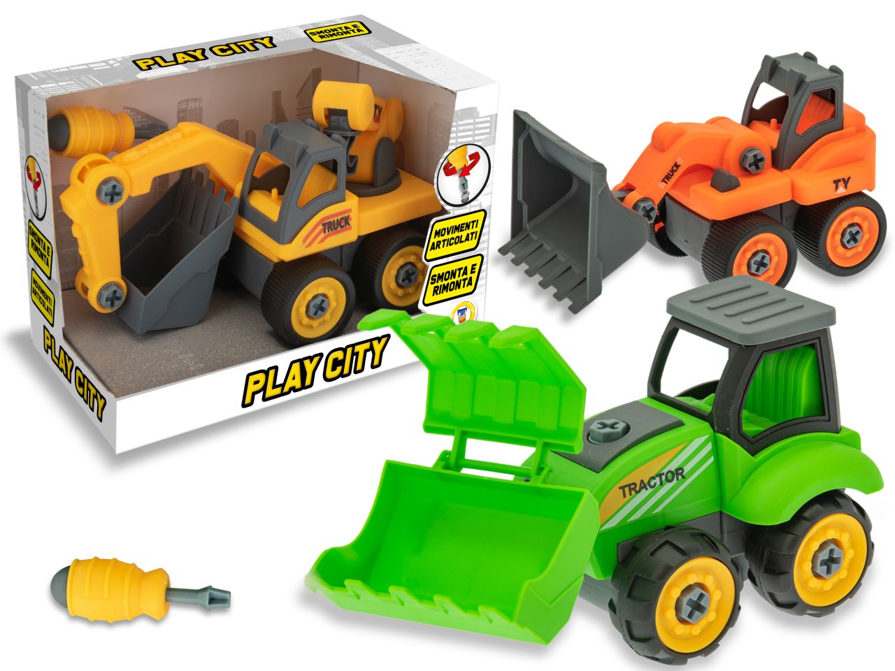 Play city - mezzi in cantiere smonta e rimonta in 3 modelli assortiti