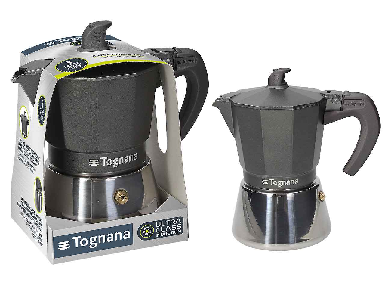 Caffettiera moka inox nero 6tz induzione