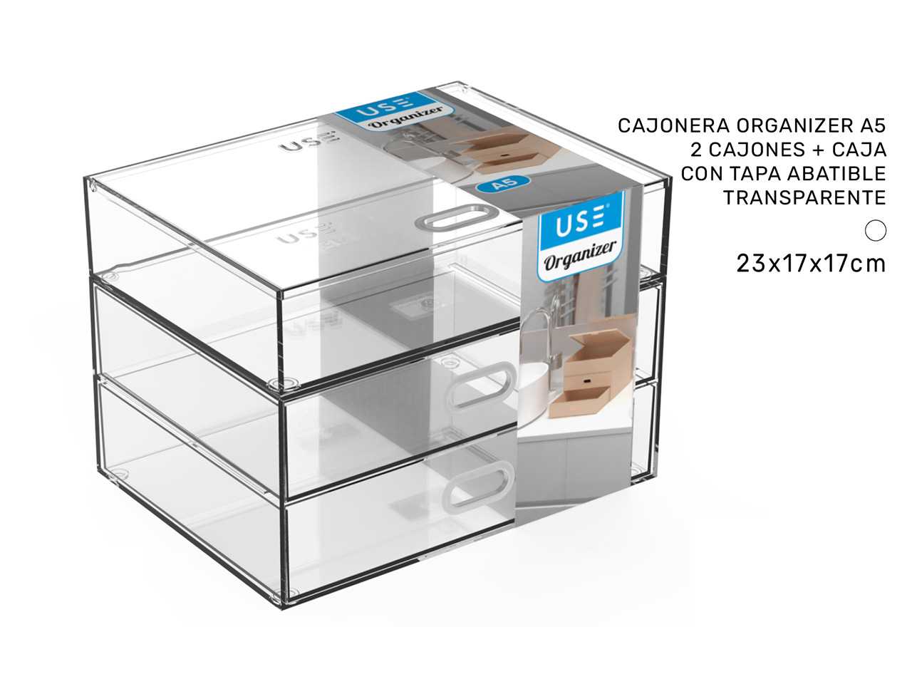 Cassettiera organizer a4 - 2 cassetti linea elegant trasparente